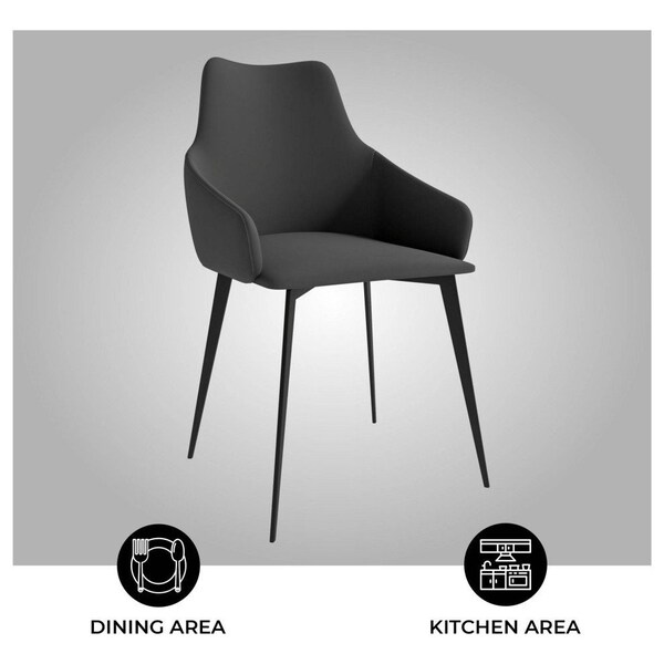 Leisuremod Sonnet Modern Dining Chair in Grey Leather and Iron Legs, 4PK - SC51GR4