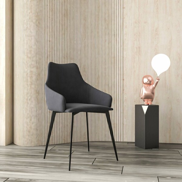 Leisuremod Sonnet Modern Dining Chair in Grey Leather and Iron Legs, 4PK - SC51GR4