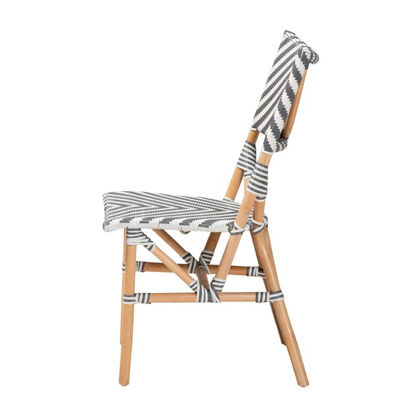 Baxton Studio Shai Modern French Grey and White Weaving and Natural Rattan Bistro Chair - 225-13112-ZORO