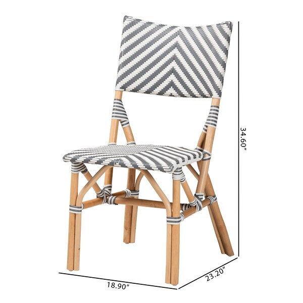 Baxton Studio Shai Modern French Grey and White Weaving and Natural Rattan Bistro Chair - 225-13112-ZORO