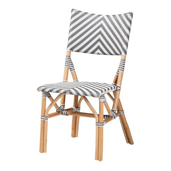 Baxton Studio Shai Modern French Grey and White Weaving and Natural Rattan Bistro Chair - 225-13112-ZORO