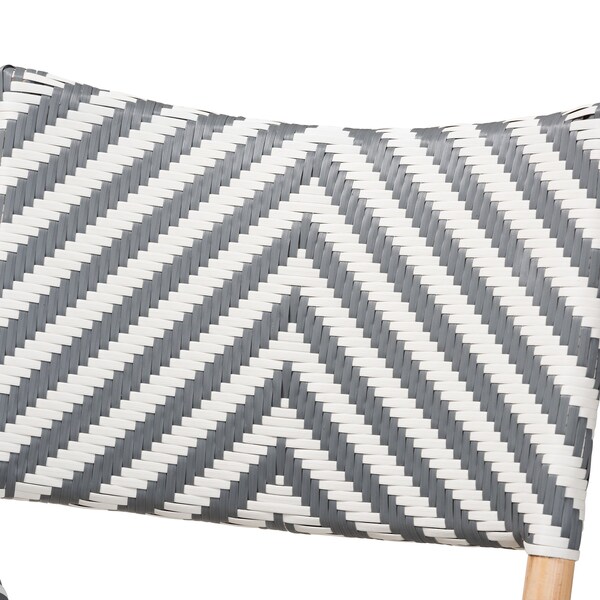 Baxton Studio Shai Modern French Grey and White Weaving and Natural Rattan Bistro Chair - 225-13112-ZORO
