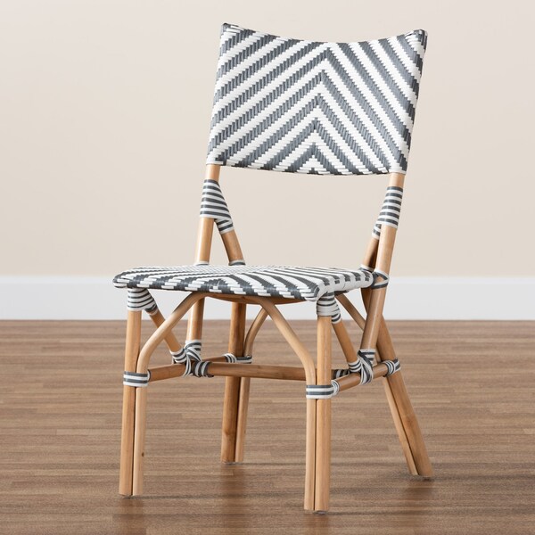 Baxton Studio Shai Modern French Grey and White Weaving and Natural Rattan Bistro Chair - 225-13112-ZORO