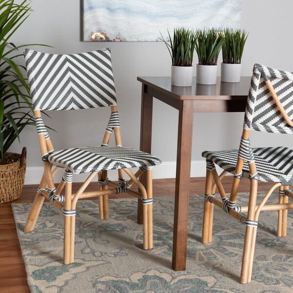 Baxton Studio Shai Modern French Grey and White Weaving and Natural Rattan Bistro Chair - 225-13112-ZORO