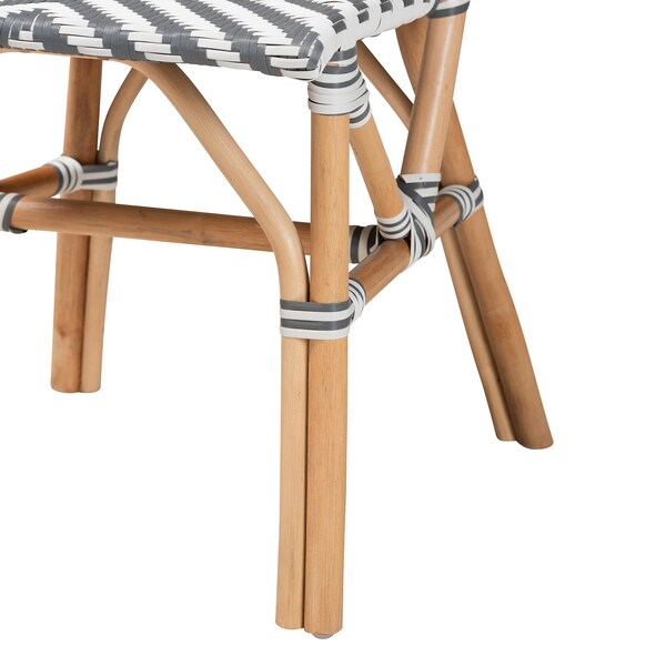 Baxton Studio Shai Modern French Grey and White Weaving and Natural Rattan Bistro Chair - 225-13112-ZORO