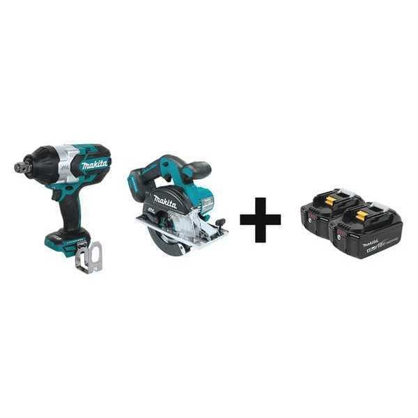 Makita Cordless Combo Kit, 18.0 V, 2 Tools, 2 Batt - XWT07Z, XSC02Z + BL1840B-2