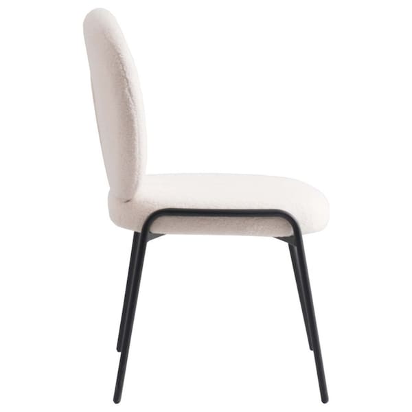 Leisuremod Celestial Boucle Dining Side Chair with Black Powder Coated Iron Frame, White - CCBL-23W