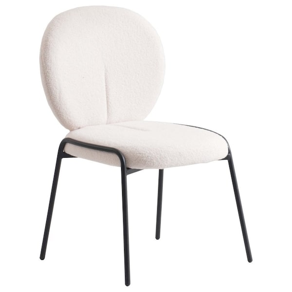 Leisuremod Celestial Boucle Dining Side Chair with Black Powder Coated Iron Frame, White - CCBL-23W