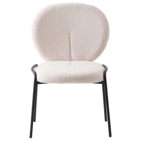 Leisuremod Celestial Boucle Dining Side Chair with Black Powder Coated Iron Frame, White - CCBL-23W