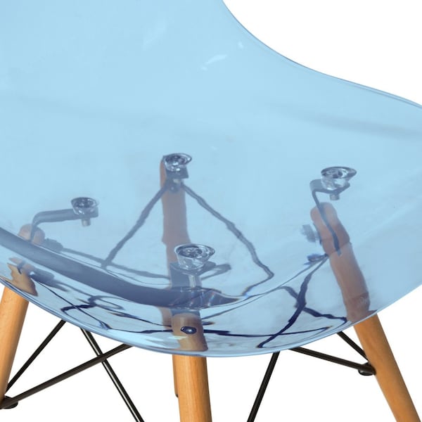 Leisuremod Dover Plastic Dining Side Chair with Wooden Legs, Transparent Blue, 2PK - EP19TBU2