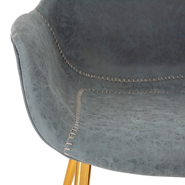 Leisuremod Markley Modern Leather Dining Arm Chair with Gold Metal Legs, Peacock Blue, 2PK - ECG26BU2