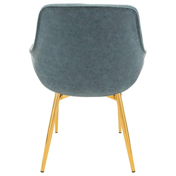 Leisuremod Markley Modern Leather Dining Arm Chair with Gold Metal Legs, Peacock Blue, 2PK - ECG26BU2