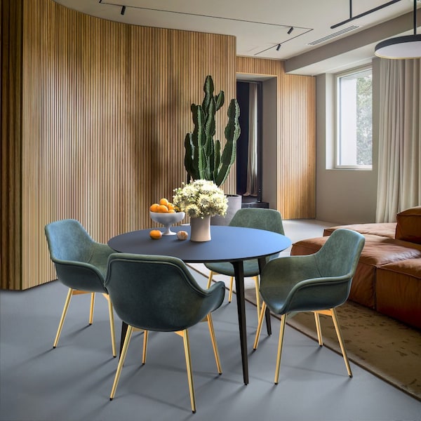 Leisuremod Markley Modern Leather Dining Arm Chair with Gold Metal Legs, Peacock Blue, 2PK - ECG26BU2