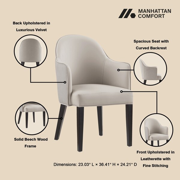 Manhattan Comfort Hillman Dining Armchair 2.0 in Light Grey - DC087AR2-LG