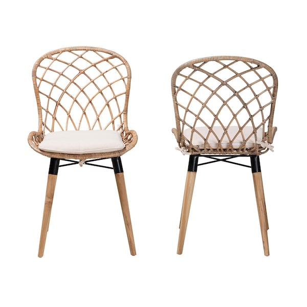 Baxton Studio Sabelle Modern Bohemian Natural Finished Teak Wood and Greywashed Rattan 2-Piece Dining Chair Set, PR - 231-2PC-12822-ZORO