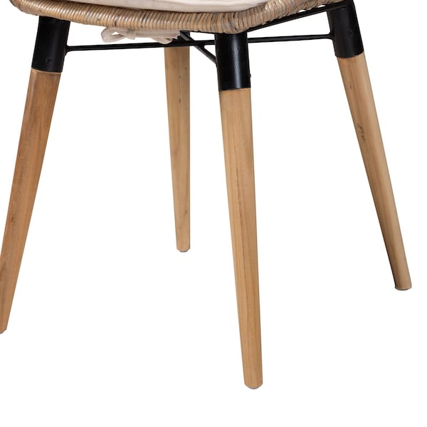 Baxton Studio Sabelle Modern Bohemian Natural Finished Teak Wood and Greywashed Rattan 2-Piece Dining Chair Set, PR - 231-2PC-12822-ZORO
