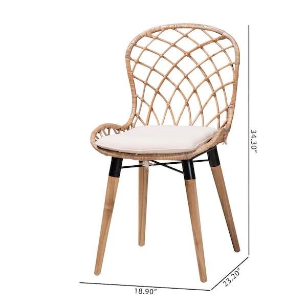Baxton Studio Sabelle Modern Bohemian Natural Finished Teak Wood and Greywashed Rattan 2-Piece Dining Chair Set, PR - 231-2PC-12822-ZORO