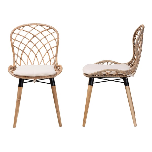 Baxton Studio Sabelle Modern Bohemian Natural Finished Teak Wood and Greywashed Rattan 2-Piece Dining Chair Set, PR - 231-2PC-12822-ZORO