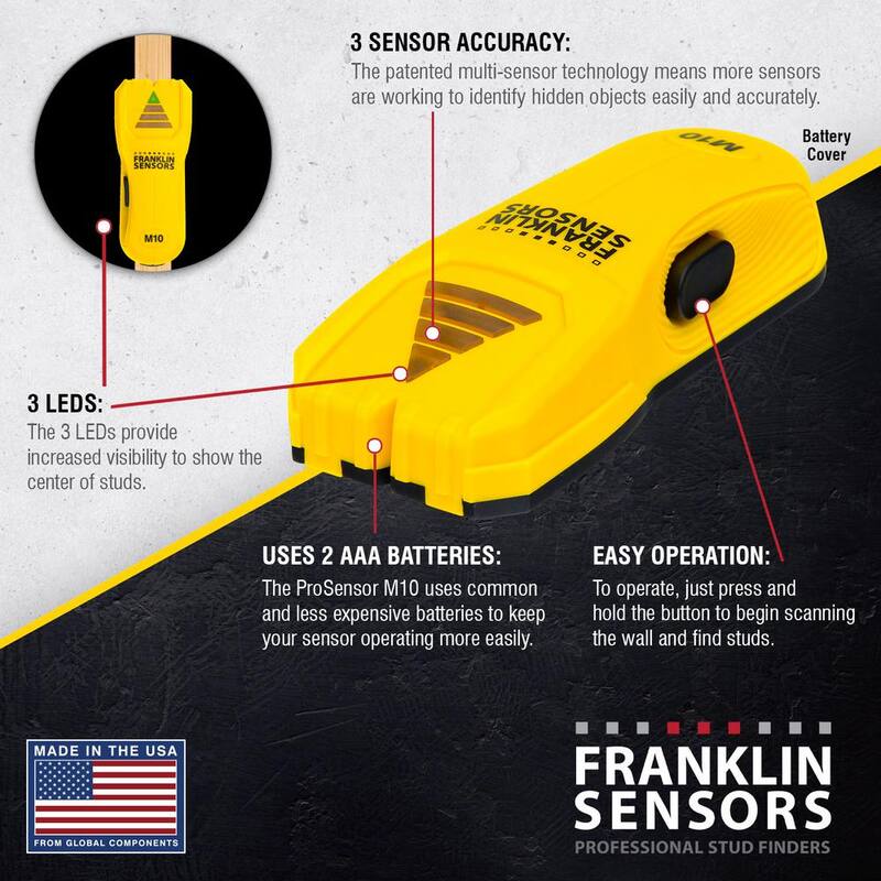Franklin Sensors ProSensor M10 Center Stud Finder/Wood and Metal Stud Detector/Wall Scanner for Drywall - FSM1002HD