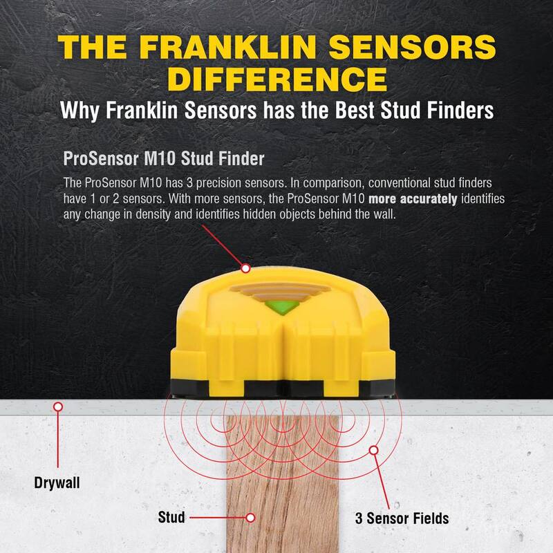 Franklin Sensors ProSensor M10 Center Stud Finder/Wood and Metal Stud Detector/Wall Scanner for Drywall - FSM1002HD