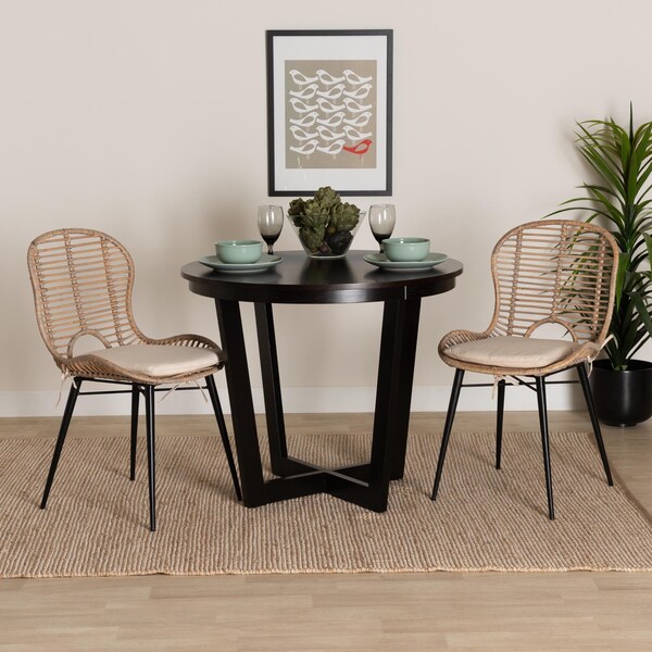Baxton Studio Brenna Modern Bohemian Greywashed Rattan and Black Metal 2-Piece Dining Chair Set, PR - 231-2PC-12826-ZORO