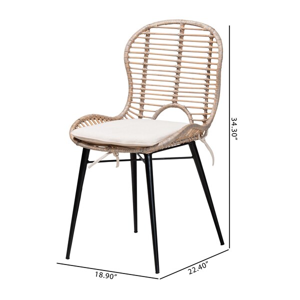 Baxton Studio Brenna Modern Bohemian Greywashed Rattan and Black Metal 2-Piece Dining Chair Set, PR - 231-2PC-12826-ZORO