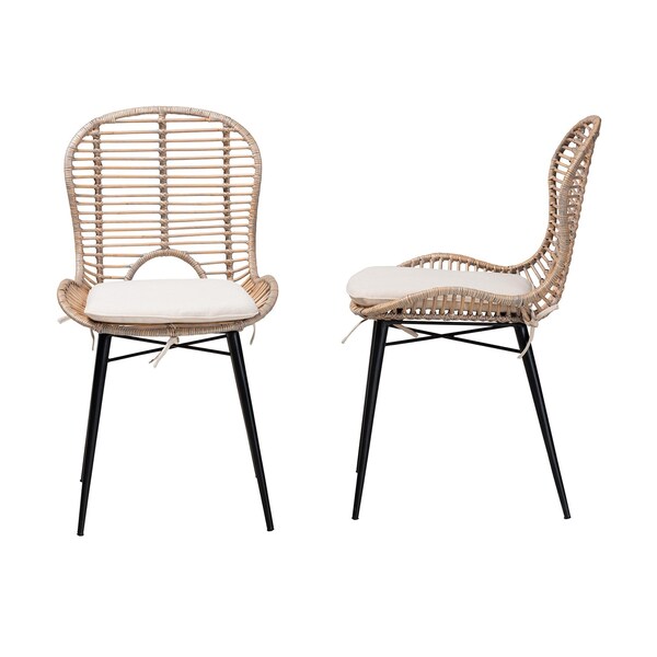 Baxton Studio Brenna Modern Bohemian Greywashed Rattan and Black Metal 2-Piece Dining Chair Set, PR - 231-2PC-12826-ZORO