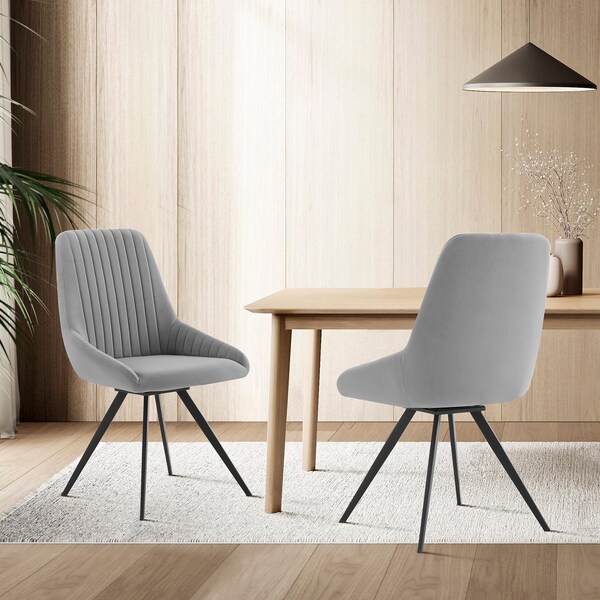 Armen Living Alison Swivel Gray Velvet and Metal Dining Room Chairs - Set of 2 - LCAISIGR