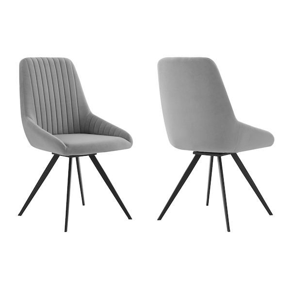 Armen Living Alison Swivel Gray Velvet and Metal Dining Room Chairs - Set of 2 - LCAISIGR