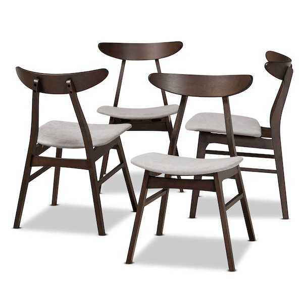 Baxton Studio Britte Light Grey Upholstered Dark Oak Wood 4-Piece Dining Chair Set - 161-10466