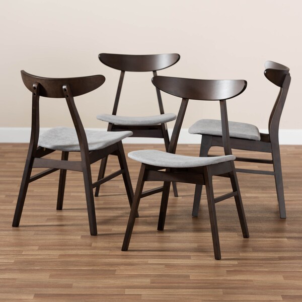Baxton Studio Britte Light Grey Upholstered Dark Oak Wood 4-Piece Dining Chair Set - 161-10466