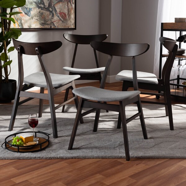Baxton Studio Britte Light Grey Upholstered Dark Oak Wood 4-Piece Dining Chair Set - 161-10466