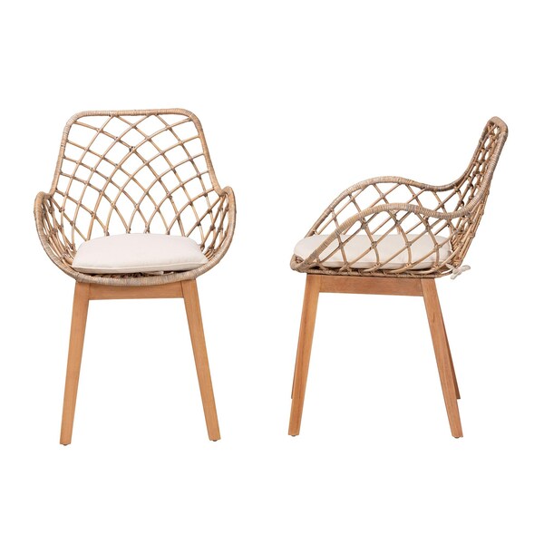 Baxton Studio Ballerina Modern Bohemian Greywashed Rattan and Natural Brown Finished 2-Piece Dining Chair Set, PR - 234-2PC-12825-ZORO