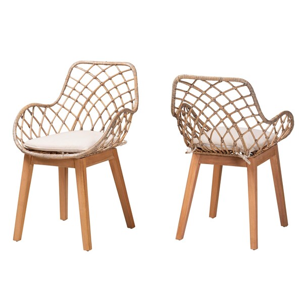 Baxton Studio Ballerina Modern Bohemian Greywashed Rattan and Natural Brown Finished 2-Piece Dining Chair Set, PR - 234-2PC-12825-ZORO