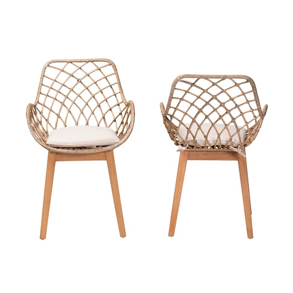 Baxton Studio Ballerina Modern Bohemian Greywashed Rattan and Natural Brown Finished 2-Piece Dining Chair Set, PR - 234-2PC-12825-ZORO