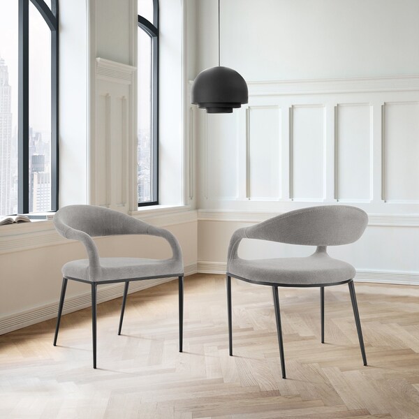 Armen Living Morgan Upholstered Dining Chair with Matte Black Iron and Light Gray Fabric - Set of 2 - LCMOSIBLKLGRY