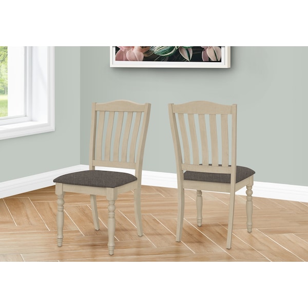 Monarch Specialties Dining Chair, 39 in. Height, Set Of 2, Dining Room, Kitchen, Side, Antique Grey, Grey Fabric - I 1392