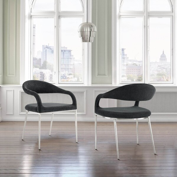Armen Living Morgan Upholstered Dining Chair with Brushed Stainless Steel and Charcoal Fabric - Set of 2 - LCMOSIBSCH