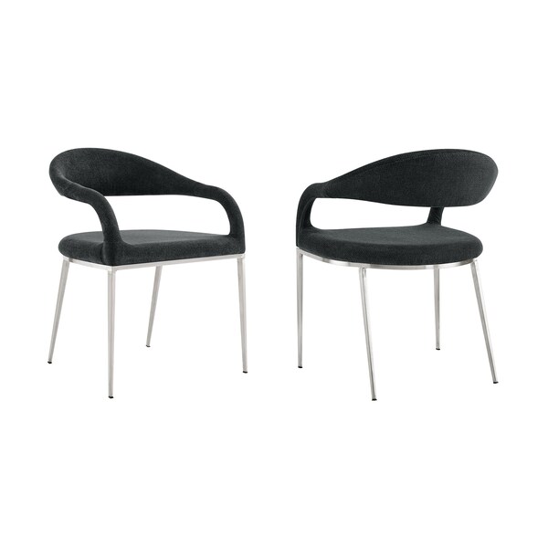 Armen Living Morgan Upholstered Dining Chair with Brushed Stainless Steel and Charcoal Fabric - Set of 2 - LCMOSIBSCH