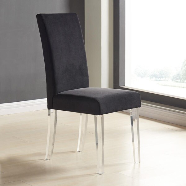 Seatsolutions Dalia ModernContemporary Dining Chair in Black Velvet with Acrylic Legs, 2PK - SE727845