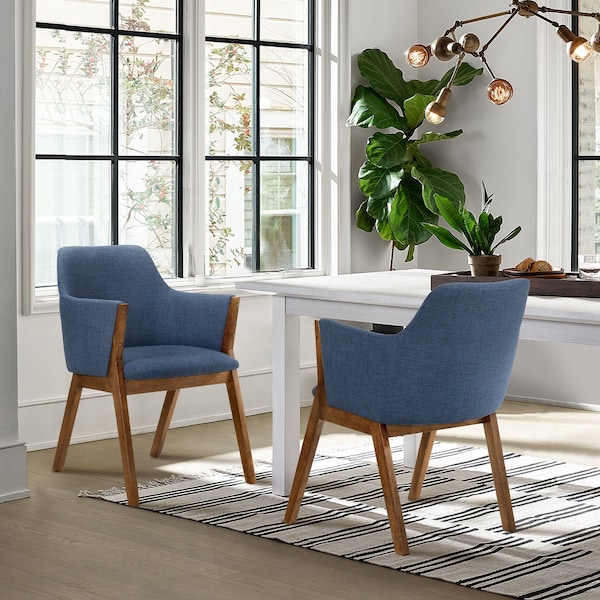 Armen Living Renzo Blue Fabric and Walnut Wood Dining Side Chairs - Set of 2 - LCRESIWABLU