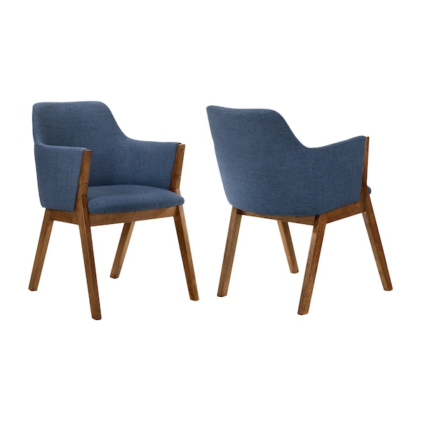 Armen Living Renzo Blue Fabric and Walnut Wood Dining Side Chairs - Set of 2 - LCRESIWABLU