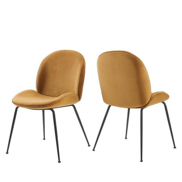 Modway Furniture Scoop Black Powder Coated Steel Leg Performance Velvet Dining Chairs, Cognac - Set of 2 - EEI-4635-COG