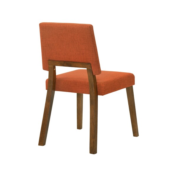 Armen Living Channell Wood Dining Chair in Walnut Finish with Orange Fabric - Set of 2 - LCCHCHWAOR