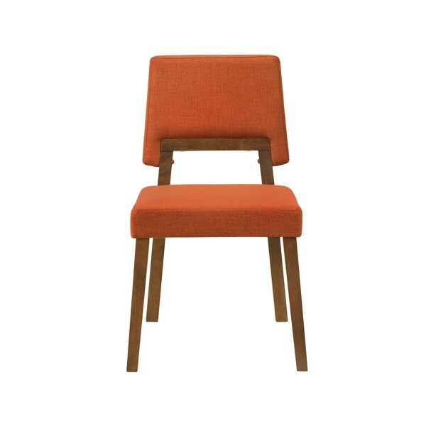 Armen Living Channell Wood Dining Chair in Walnut Finish with Orange Fabric - Set of 2 - LCCHCHWAOR