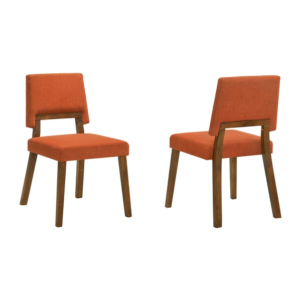 Armen Living Channell Wood Dining Chair in Walnut Finish with Orange Fabric - Set of 2 - LCCHCHWAOR