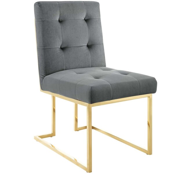 Modway Furniture Privy Gold Stainless Steel Performance Velvet Dining Chair, Gold Charcoal - EEI-3744-GLD-CHA
