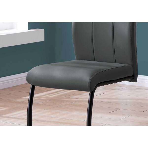 Homeroots 77.5 in. Grey Leather Look; Chrome Metal & Foam Dining Chairs - Pack of 2 - 332629