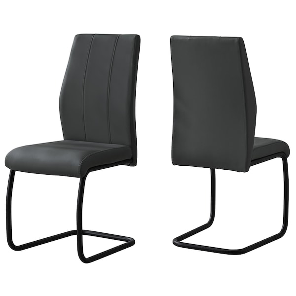 Homeroots 77.5 in. Grey Leather Look; Chrome Metal & Foam Dining Chairs - Pack of 2 - 332629