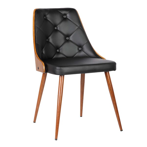 Armen Living Lily Mid-Century Dining Chair in Walnut Finish and Black Faux Leather - LCLLSIWABL